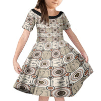 Tukenny Pattern Fijian War Clubs Kid Short Sleeve Dress LT03 KID Beige - Polynesian Pride