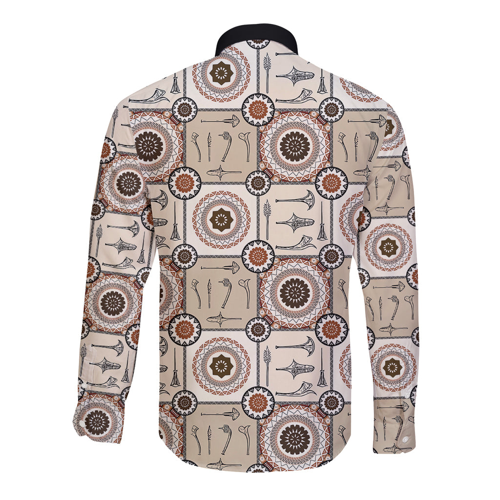 Tukenny Pattern Fijian War Clubs Long Sleeve Button Shirt LT03 - Polynesian Pride