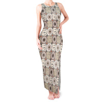 Tukenny Pattern Fijian War Clubs Tank Maxi Dress LT03 Women Beige - Polynesian Pride