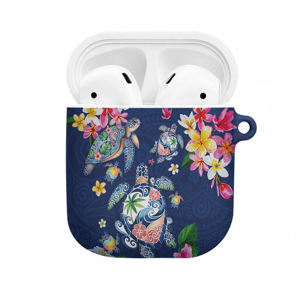 Hawaiian Turtles and Tropical Plants AirPods Case Blue Watercolor