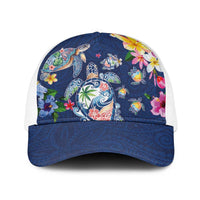 Hawaiian Turtles and Tropical Plants Baseball Net Cap Blue Watercolor