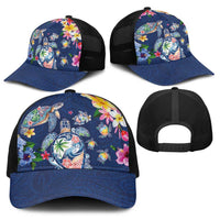 Hawaiian Turtles and Tropical Plants Baseball Net Cap Blue Watercolor