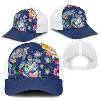 Hawaiian Turtles and Tropical Plants Baseball Net Cap Blue Watercolor