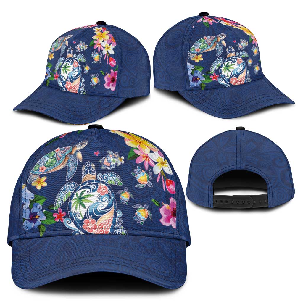 Hawaiian Turtles and Tropical Plants Classic Cap Blue Watercolor