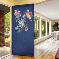 Hawaiian Turtles and Tropical Plants Door Cover Blue Watercolor