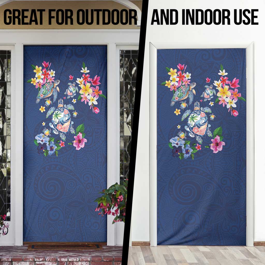 Hawaiian Turtles and Tropical Plants Door Cover Blue Watercolor