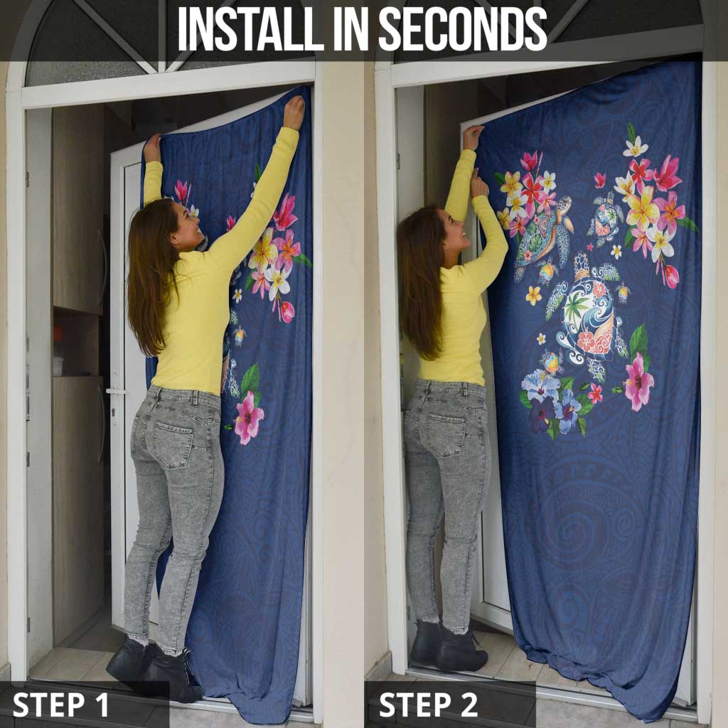 Hawaiian Turtles and Tropical Plants Door Cover Blue Watercolor