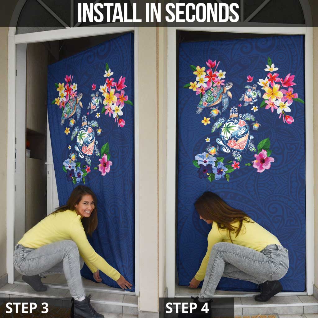 Hawaiian Turtles and Tropical Plants Door Cover Blue Watercolor