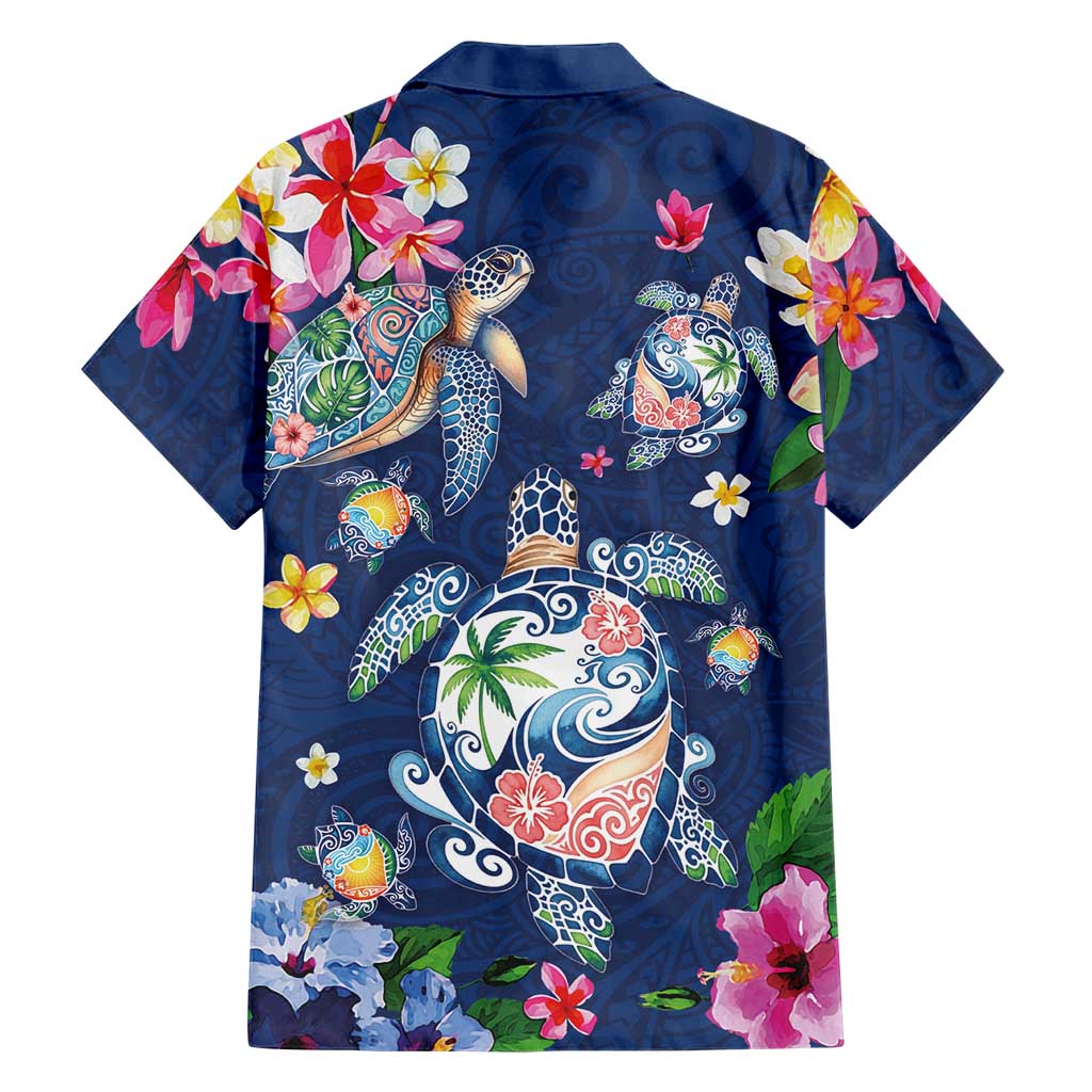 Hawaiian Turtles and Tropical Plants Family Matching Long Sleeve Bodycon Dress and Hawaiian Shirt Blue Watercolor LT03 - Polynesian Pride