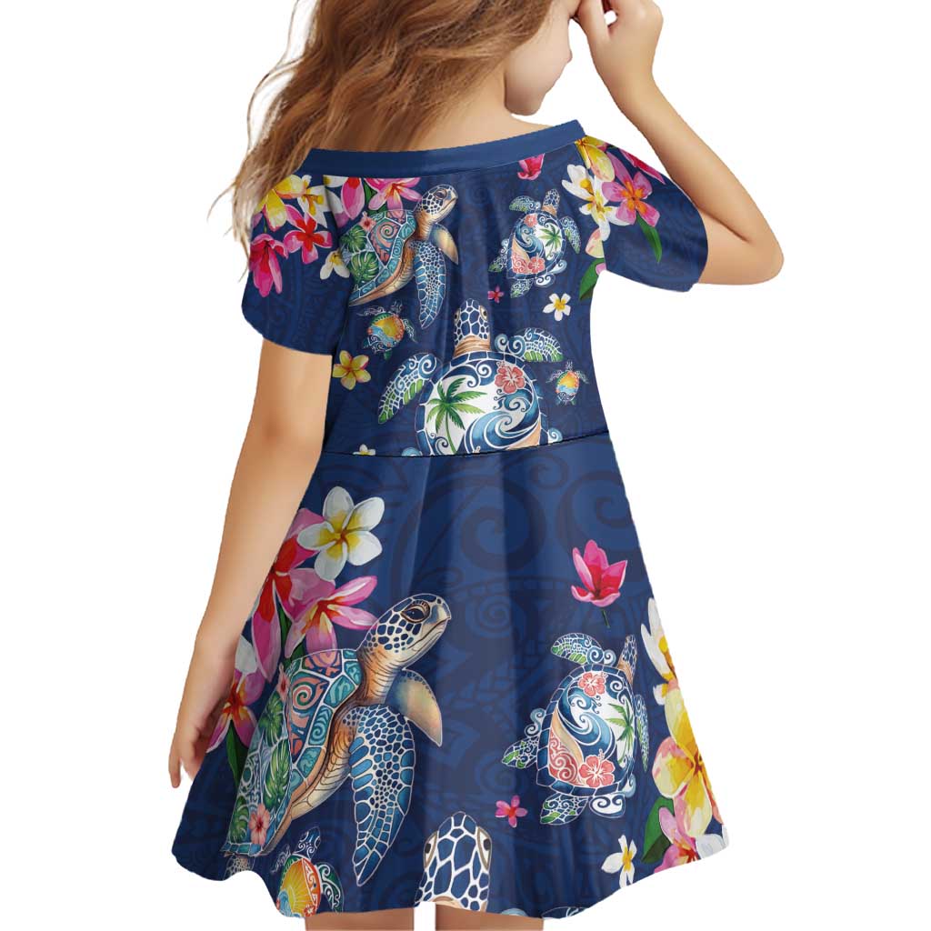 Hawaiian Turtles and Tropical Plants Family Matching Mermaid Dress and Hawaiian Shirt Blue Watercolor LT03 - Polynesian Pride