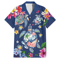 Hawaiian Turtles and Tropical Plants Family Matching Summer Maxi Dress and Hawaiian Shirt Blue Watercolor LT03 Dad's Shirt - Short Sleeve Blue - Polynesian Pride