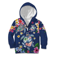Hawaiian Turtles and Tropical Plants Kid Hoodie Blue Watercolor LT03 Zip Hoodie Blue - Polynesian Pride