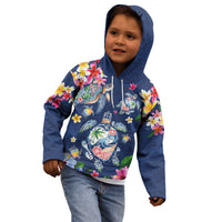 Hawaiian Turtles and Tropical Plants Kid Hoodie Blue Watercolor LT03 - Polynesian Pride