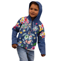Hawaiian Turtles and Tropical Plants Kid Hoodie Blue Watercolor LT03 - Polynesian Pride