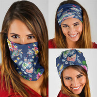 Hawaiian Turtles and Tropical Plants Neck Gaiter Blue Watercolor