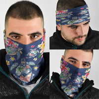 Hawaiian Turtles and Tropical Plants Neck Gaiter Blue Watercolor