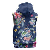Hawaiian Turtles and Tropical Plants Sleeveless Zip Hoodie Blue Watercolor LT03 - Polynesian Pride