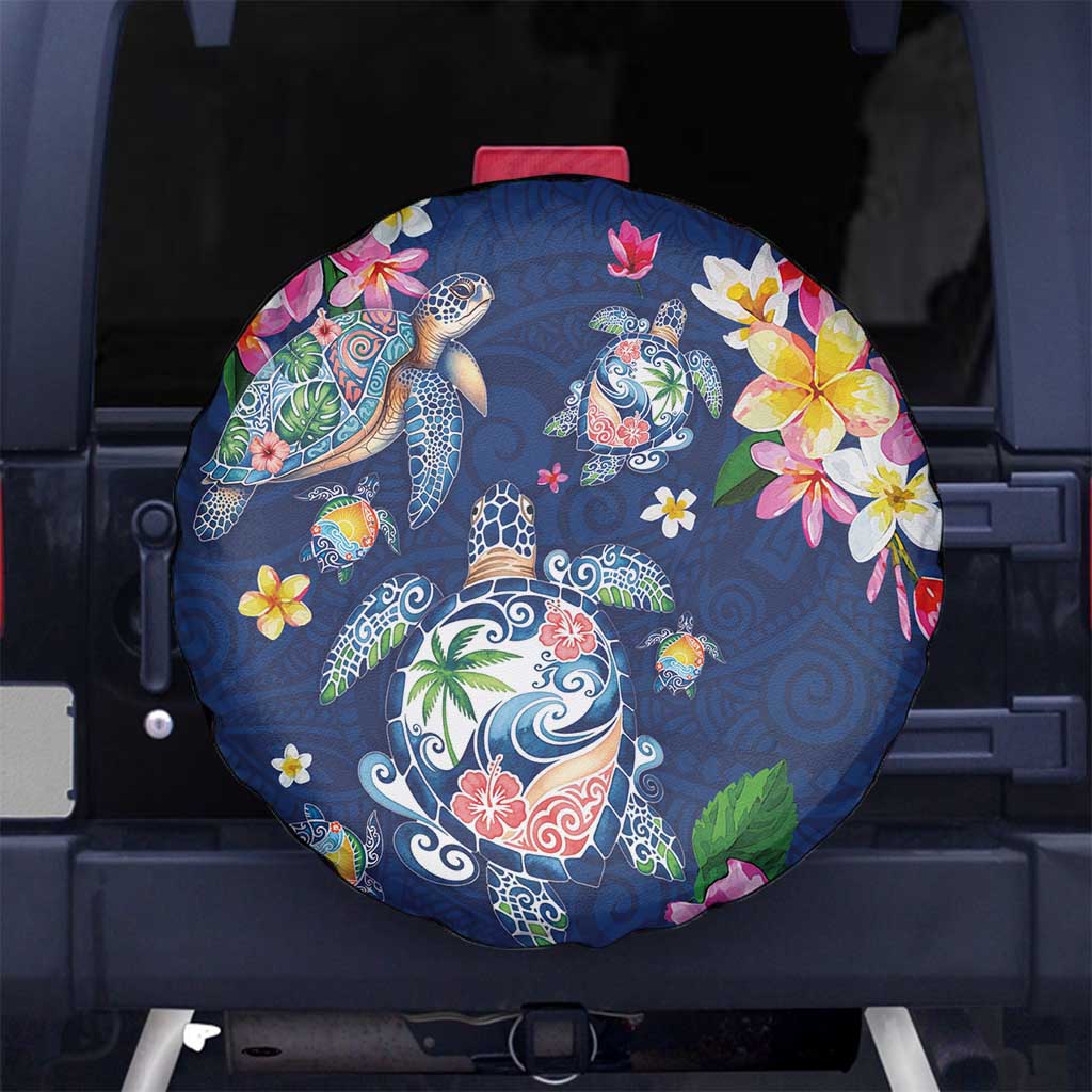 Hawaiian Turtles and Tropical Plants Spare Tire Cover Blue Watercolor LT03 No hole Blue - Polynesian Pride