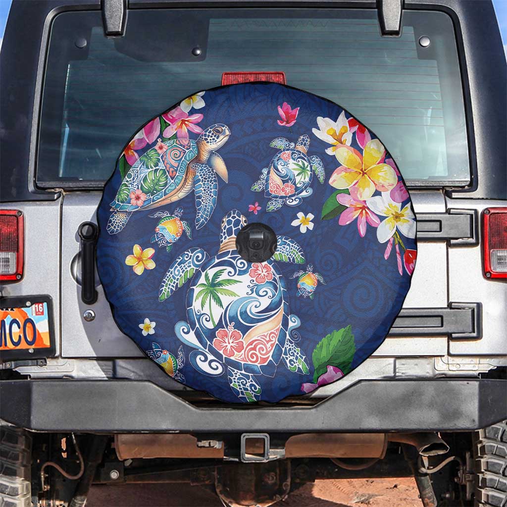 Hawaiian Turtles and Tropical Plants Spare Tire Cover Blue Watercolor LT03 Blue - Polynesian Pride