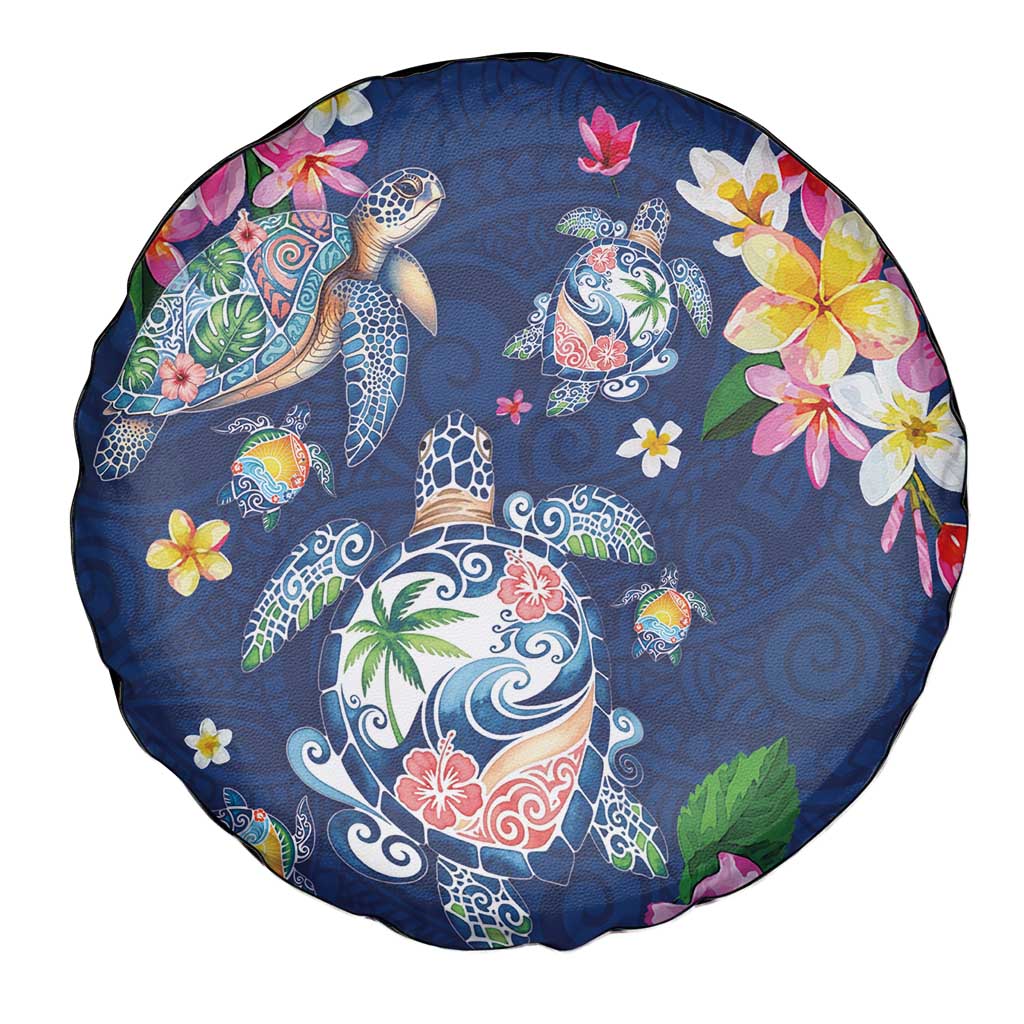 Hawaiian Turtles and Tropical Plants Spare Tire Cover Blue Watercolor LT03 - Polynesian Pride