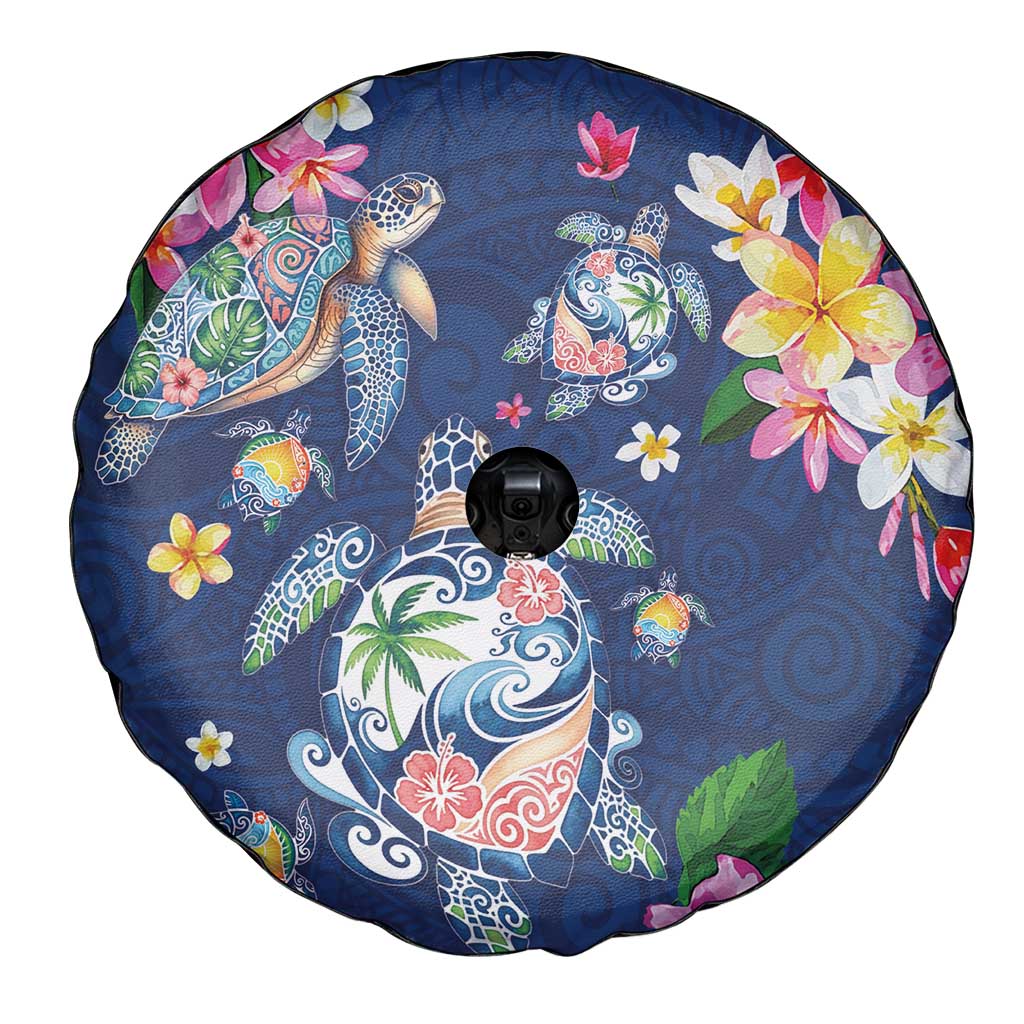 Hawaiian Turtles and Tropical Plants Spare Tire Cover Blue Watercolor LT03 - Polynesian Pride