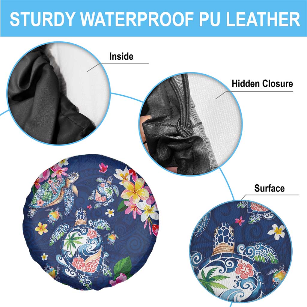 Hawaiian Turtles and Tropical Plants Spare Tire Cover Blue Watercolor LT03 - Polynesian Pride