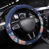 Hawaiian Turtles and Tropical Plants Steering Wheel Cover Blue Watercolor