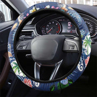 Hawaiian Turtles and Tropical Plants Steering Wheel Cover Blue Watercolor