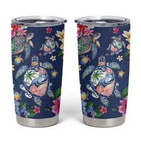 Hawaiian Turtles and Tropical Plants Tumbler Cup Blue Watercolor