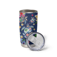Hawaiian Turtles and Tropical Plants Tumbler Cup Blue Watercolor