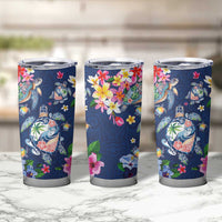 Hawaiian Turtles and Tropical Plants Tumbler Cup Blue Watercolor