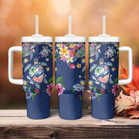 Hawaiian Turtles and Tropical Plants Tumbler With Handle Blue Watercolor