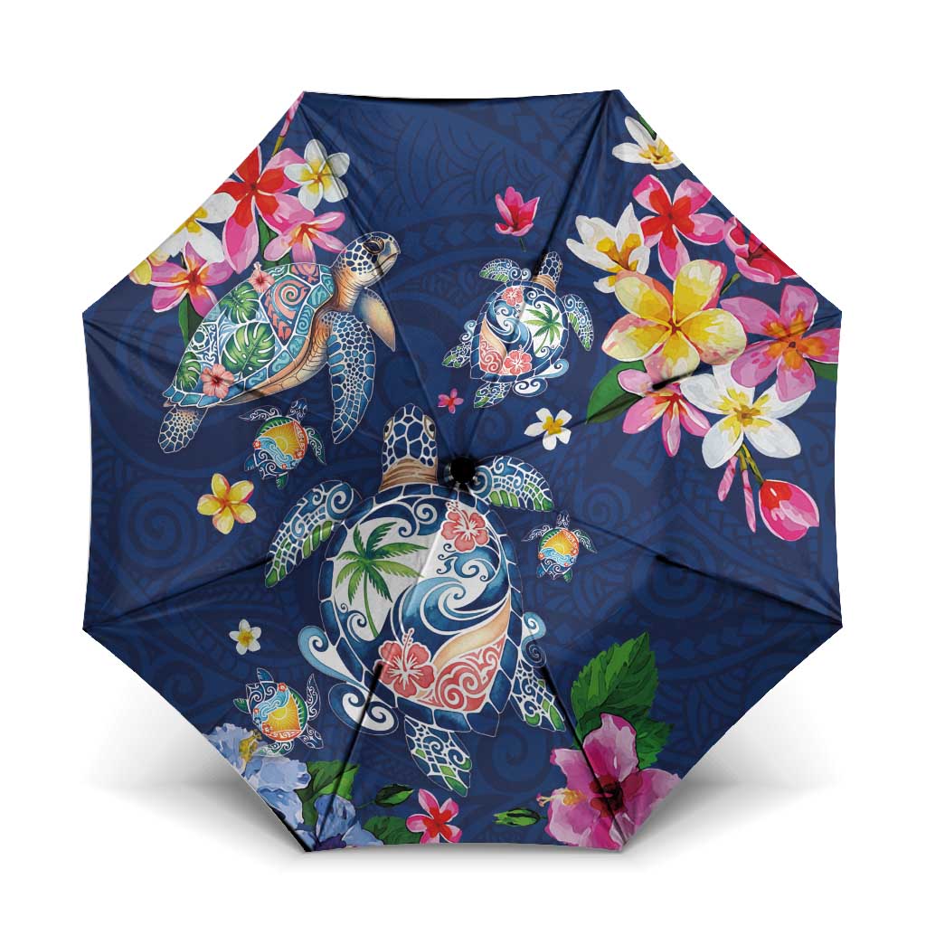 Hawaiian Turtles and Tropical Plants Umbrella Blue Watercolor