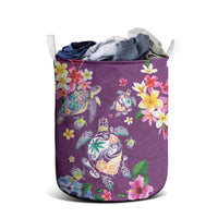 Hawaiian Turtles and Tropical Plants Laundry Basket Purple Watercolor