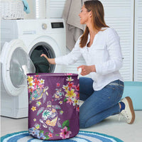 Hawaiian Turtles and Tropical Plants Laundry Basket Purple Watercolor