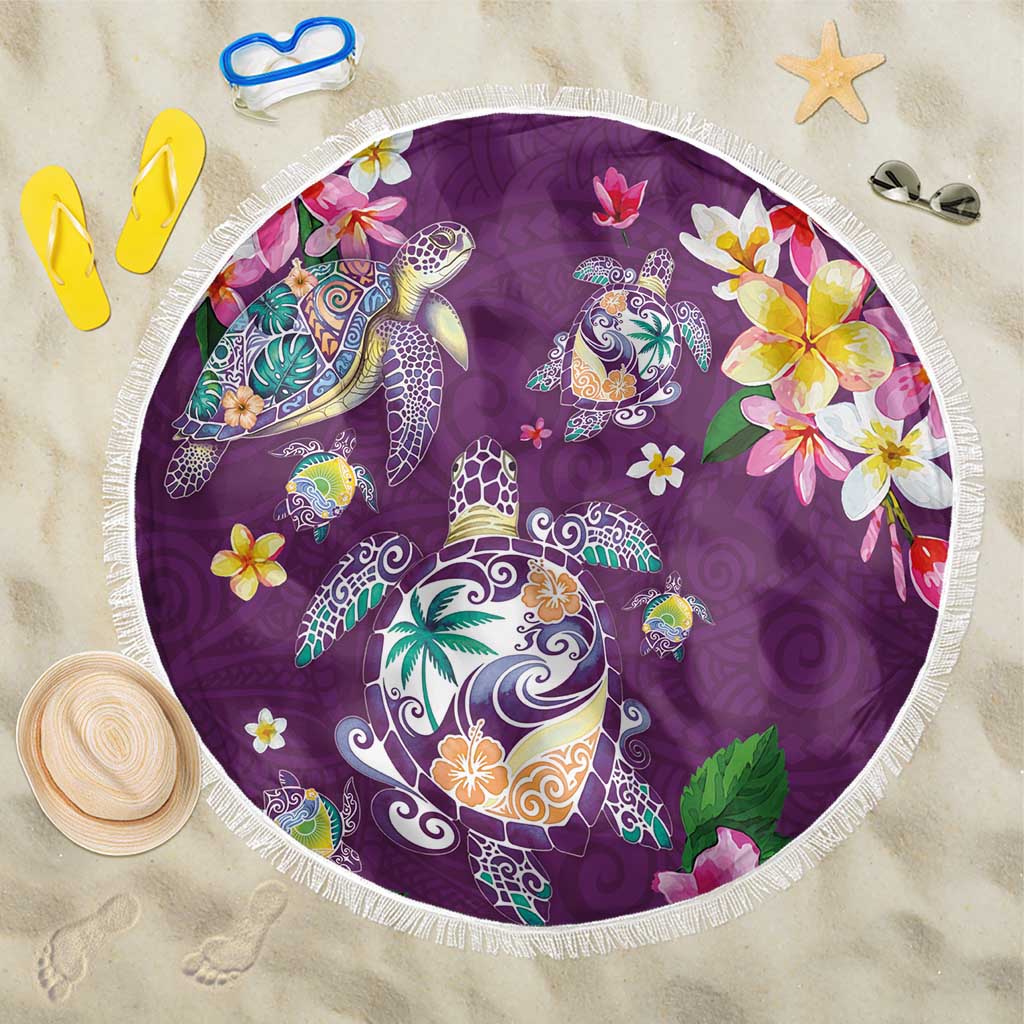 Hawaiian Turtles and Tropical Plants Beach Blanket Purple Watercolor