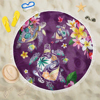 Hawaiian Turtles and Tropical Plants Beach Blanket Purple Watercolor