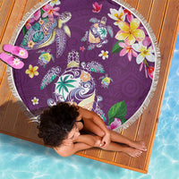 Hawaiian Turtles and Tropical Plants Beach Blanket Purple Watercolor