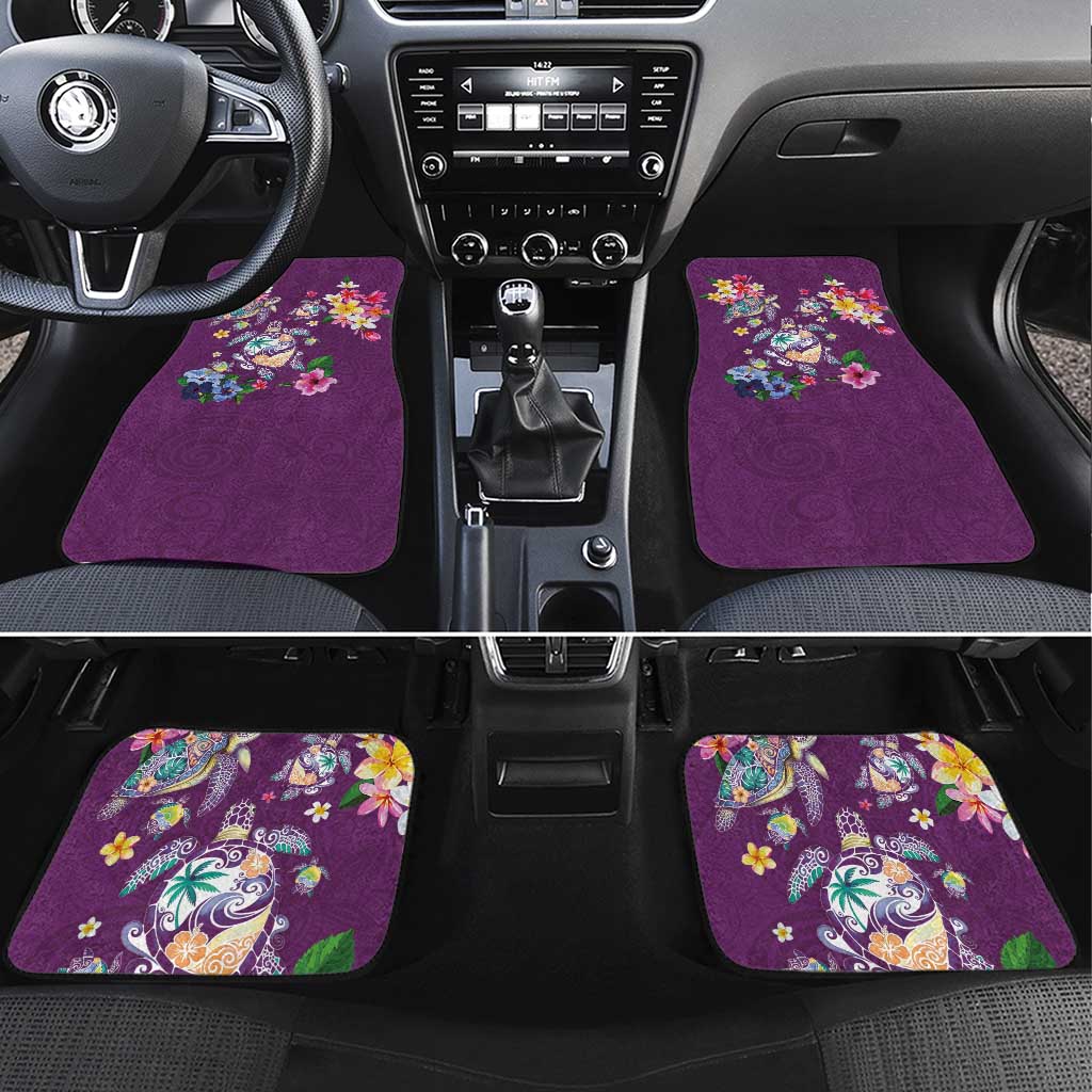 Hawaiian Turtles and Tropical Plants Car Mats Purple Watercolor