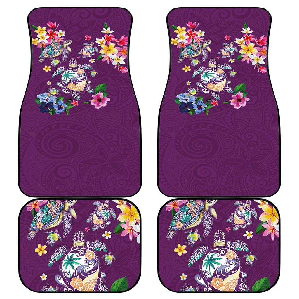 Hawaiian Turtles and Tropical Plants Car Mats Purple Watercolor