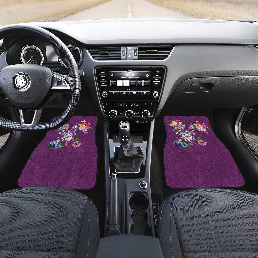 Hawaiian Turtles and Tropical Plants Car Mats Purple Watercolor