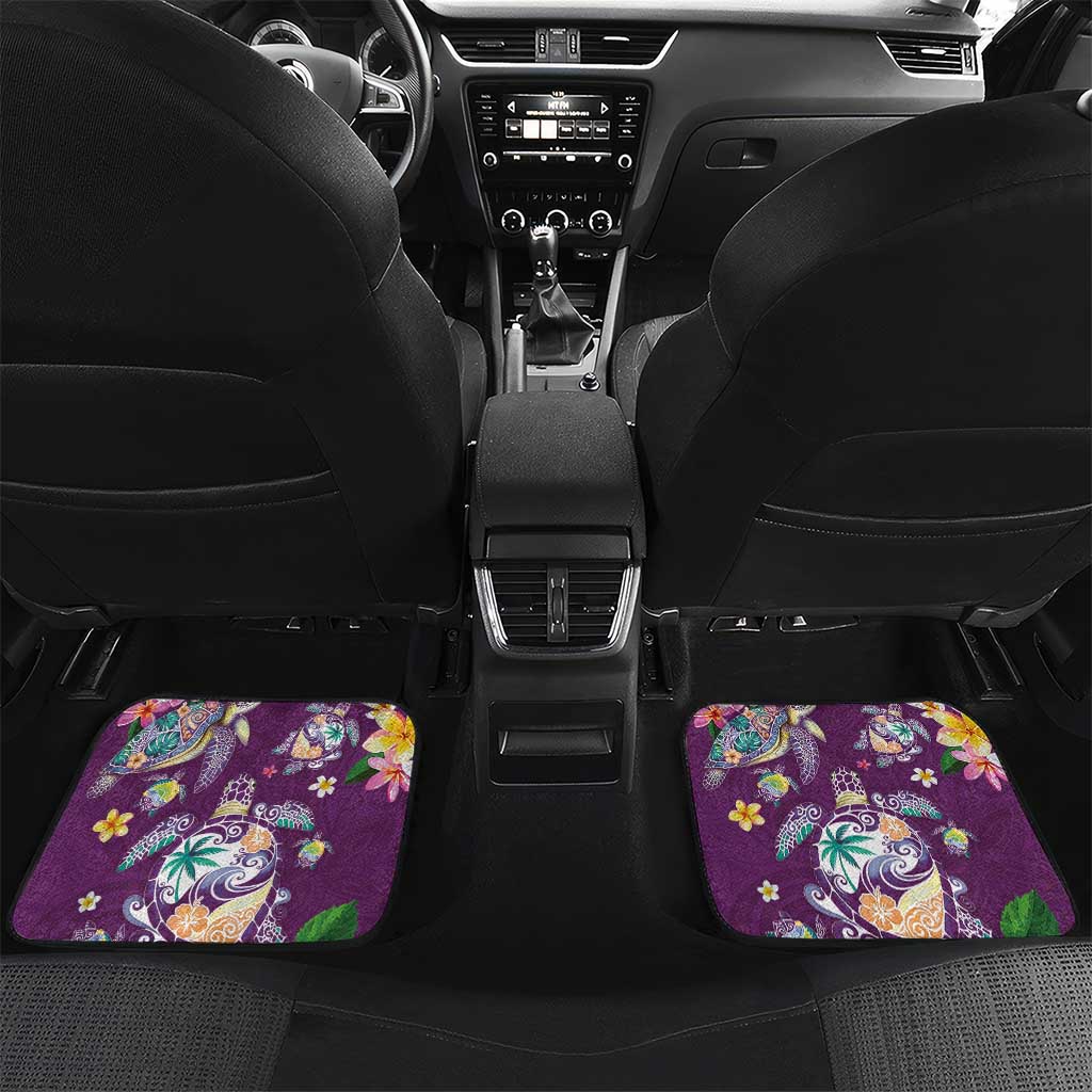 Hawaiian Turtles and Tropical Plants Car Mats Purple Watercolor