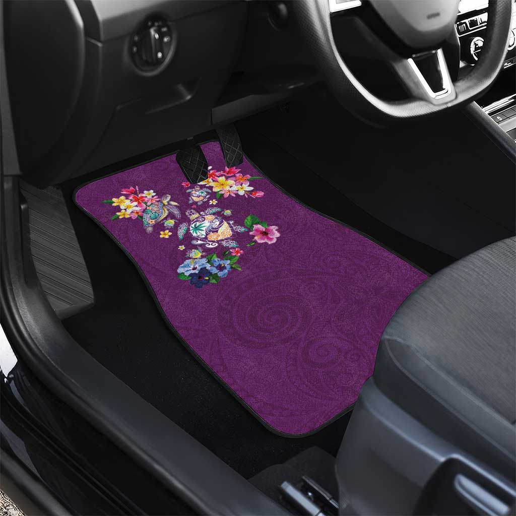 Hawaiian Turtles and Tropical Plants Car Mats Purple Watercolor