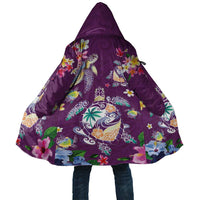 Hawaiian Turtles and Tropical Plants Cloak Purple Watercolor