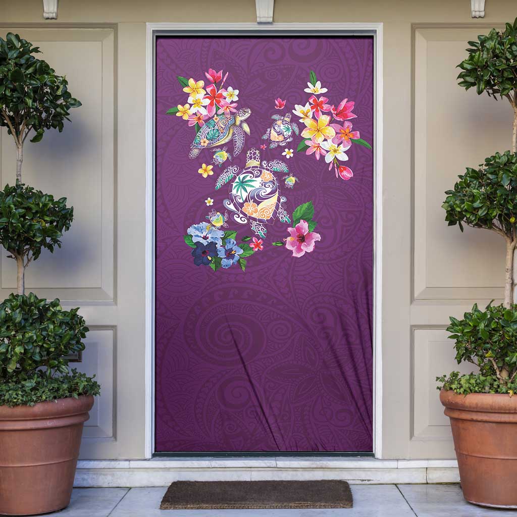 Hawaiian Turtles and Tropical Plants Door Cover Purple Watercolor