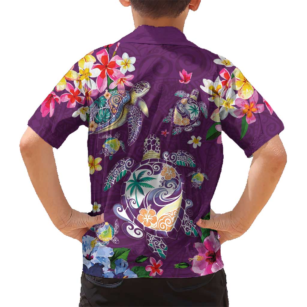 Hawaiian Turtles and Tropical Plants Family Matching Mermaid Dress and Hawaiian Shirt Purple Watercolor
