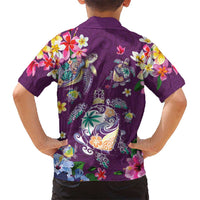 Hawaiian Turtles and Tropical Plants Family Matching Mermaid Dress and Hawaiian Shirt Purple Watercolor