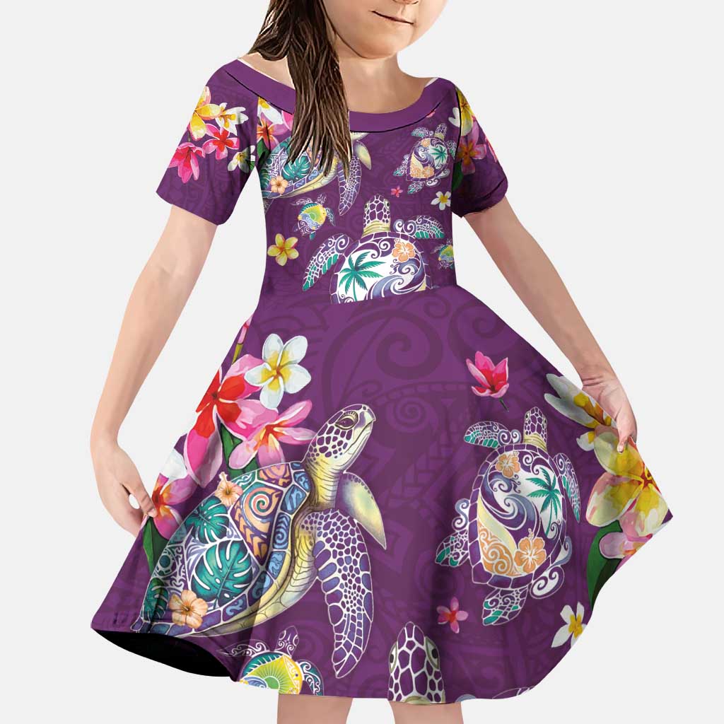 Hawaiian Turtles and Tropical Plants Family Matching Mermaid Dress and Hawaiian Shirt Purple Watercolor