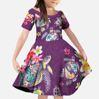 Hawaiian Turtles and Tropical Plants Family Matching Mermaid Dress and Hawaiian Shirt Purple Watercolor