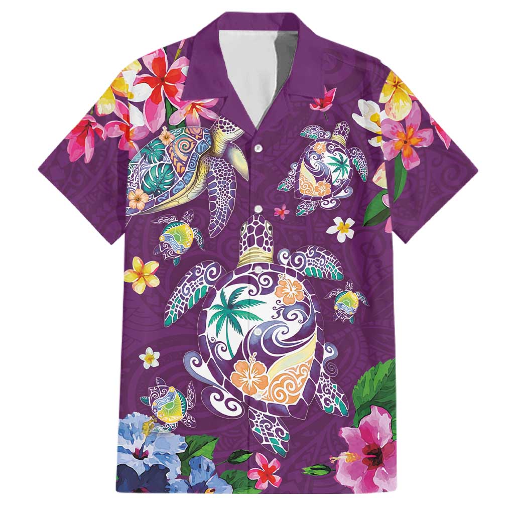 Hawaiian Turtles and Tropical Plants Family Matching Mermaid Dress and Hawaiian Shirt Purple Watercolor